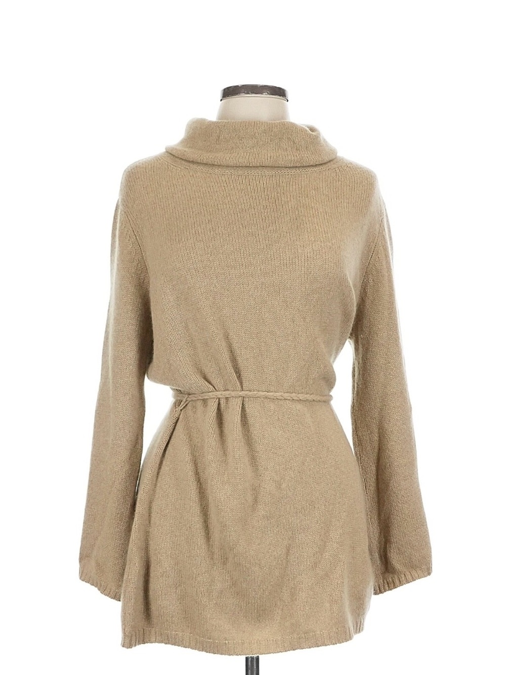 Talbots Cashmere Camel Belted Cowl Neck Cashmere Sweater EUC